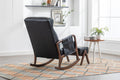 Coolmore Rocking Chair With Ottoman, Mid Century Modern Upholstered Fabric Rocking Armchair, Rocking Chair Nursery With Thick Padded Cushion, High Backrest Accent Glider Rocker Chair For Living Room Black Pu Solid Wood