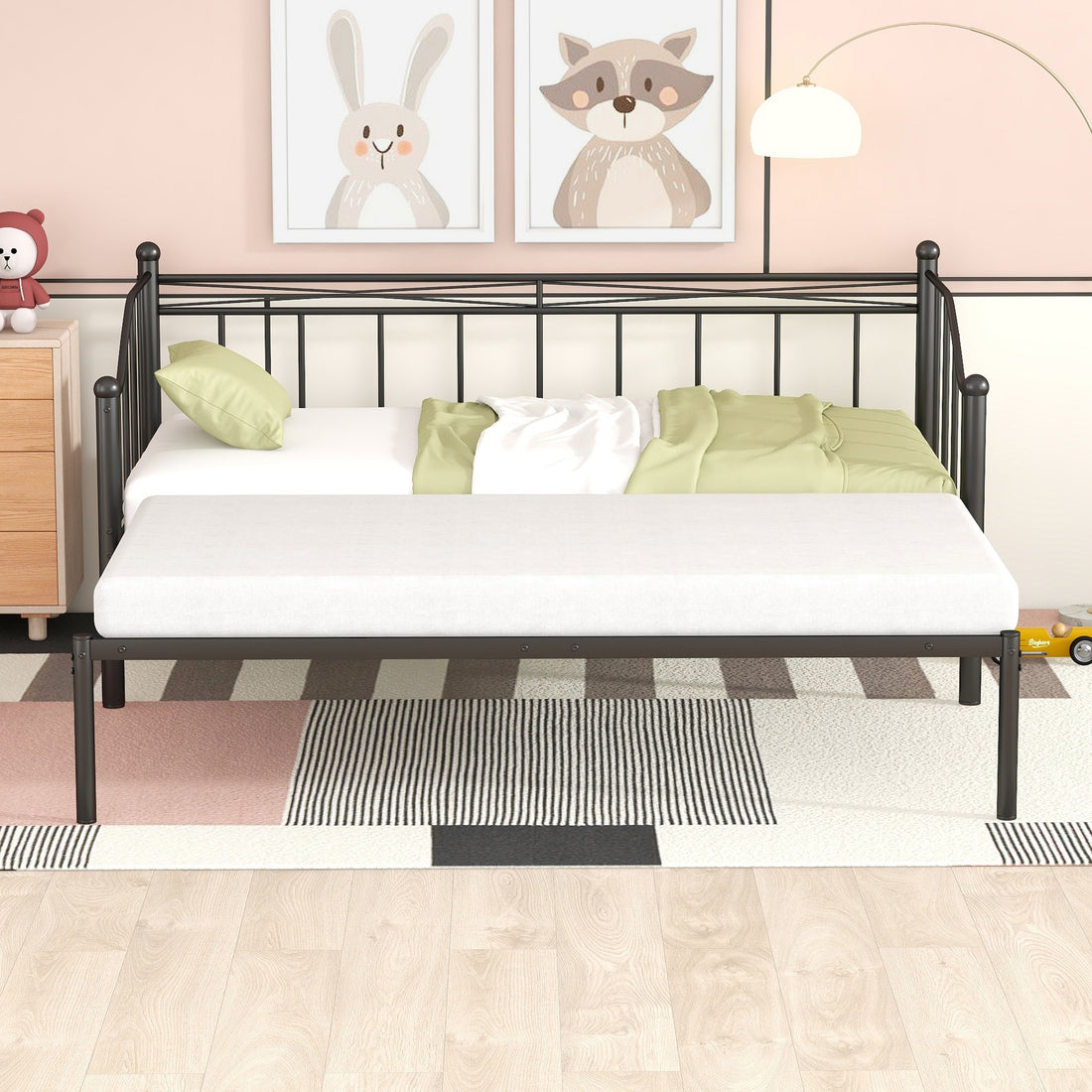 Twin Size Metal Daybed With Trundle, Daybed With Slat No Box Required Black Black Steel