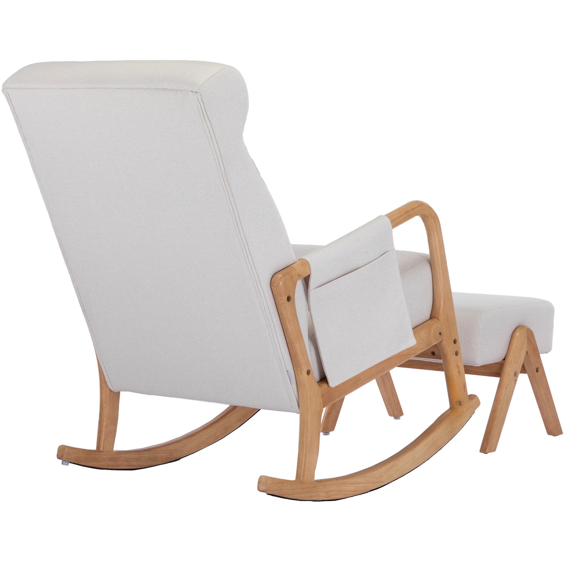 Coolmore Rocking Chair With Ottoman, Mid Century Modern Upholstered Fabric Rocking Armchair, Rocking Chair Nursery With Thick Padded Cushion, High Backrest Accent Glider Rocker Chair For Living Room Beige Solid Wood