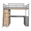 Full Size Loft Bed With Ladder, Shelves, And Desk, Gray Old Sku:Lt100226Aae Gray Solid Wood Mdf