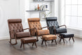 Coolmore Rocking Chair With Ottoman, Mid Century Modern Upholstered Fabric Rocking Armchair, Rocking Chair Nursery With Thick Padded Cushion, High Backrest Accent Glider Rocker Chair For Living Room Black Pu Solid Wood