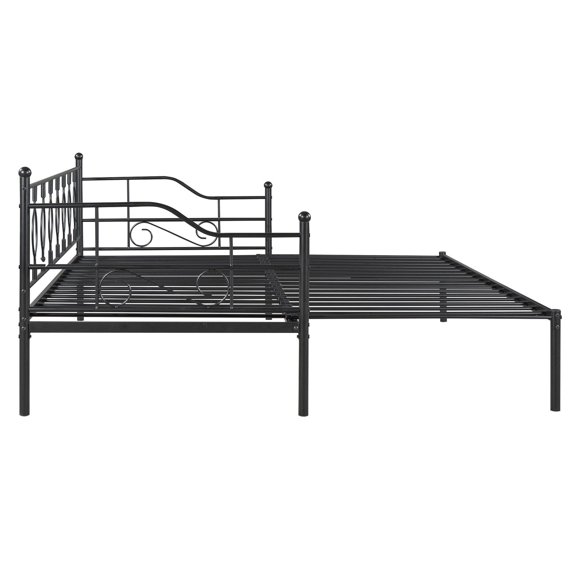 Twin Size Metal Daybed With Trundle, Daybed With Slat No Box Required Black Black Iron