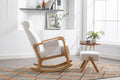 Coolmore Rocking Chair With Ottoman, Mid Century Modern Upholstered Fabric Rocking Armchair, Rocking Chair Nursery With Thick Padded Cushion, High Backrest Accent Glider Rocker Chair For Living Room Beige Solid Wood