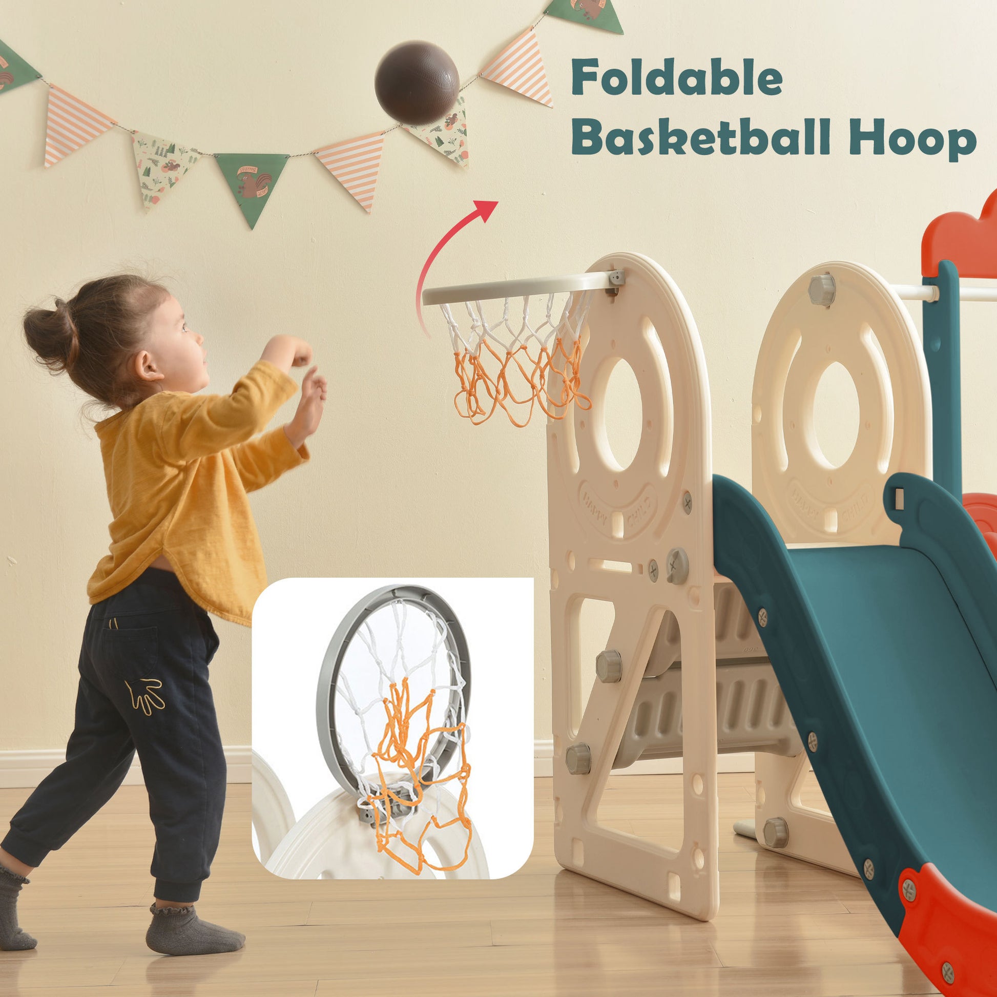 Kids Slide With Bus Play Structure, Freestanding Bus Toy With Slide For Toddlers, Bus Slide Set With Basketball Hoop Red Hdpe