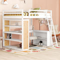 Full Size Loft Bed With Ladder, Shelves, And Desk, White Old Sku:Lt000226Aak White Solid Wood Mdf