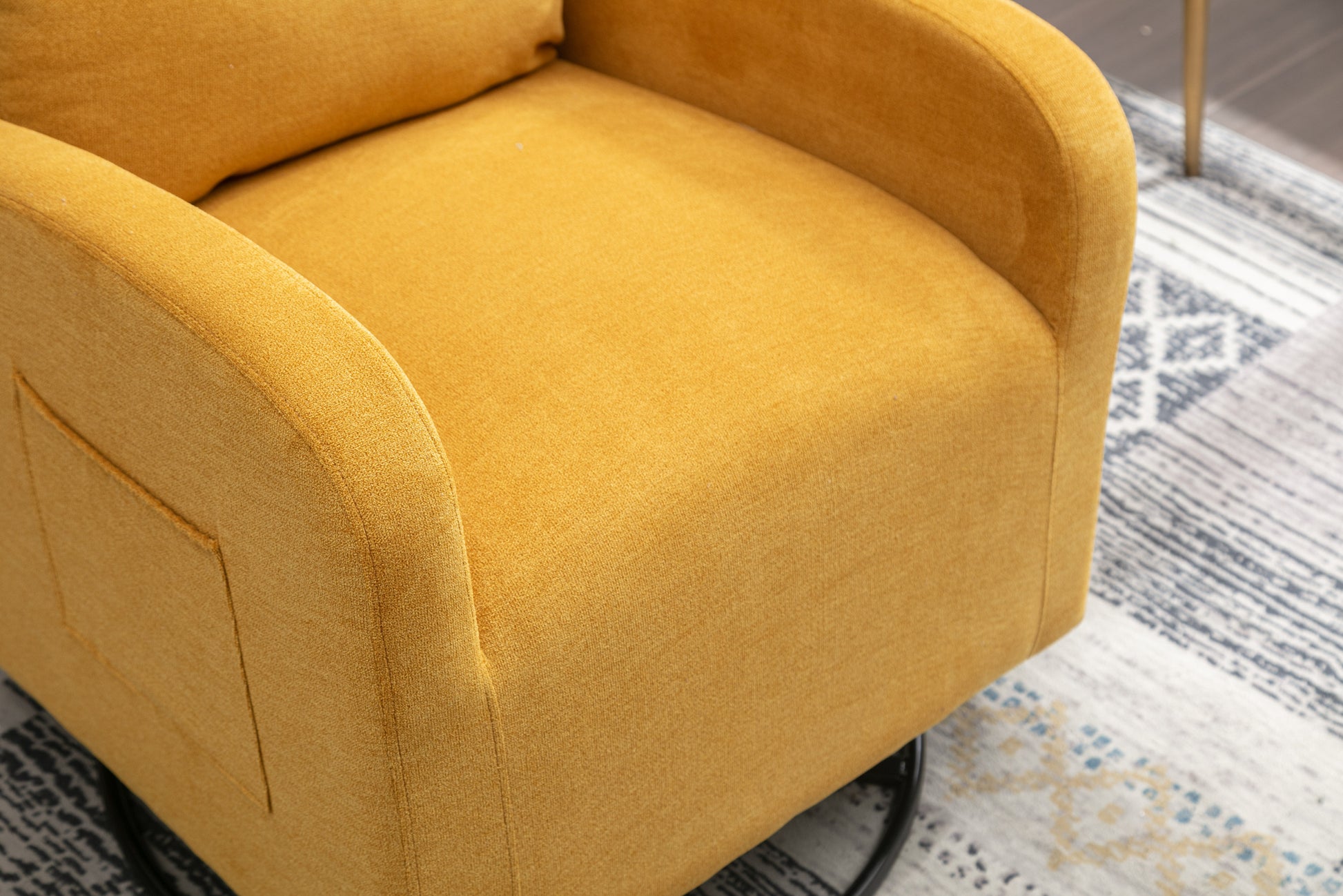 Jiada Upholstered Swivel Glider.Rocking Chair For Nursery In Yellow.Modern Style One Left Bag Yellow Metal