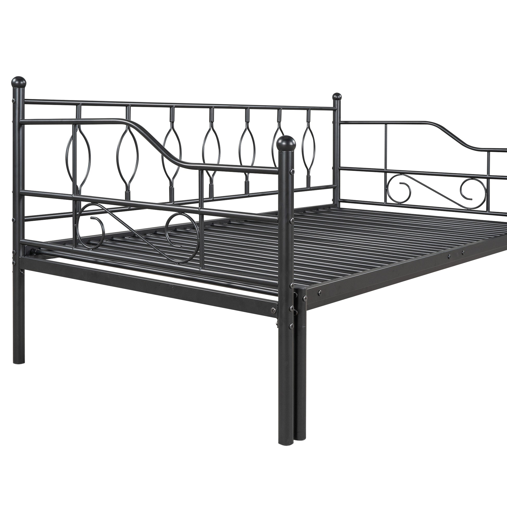 Twin Size Metal Daybed With Trundle, Daybed With Slat No Box Required Black Black Iron