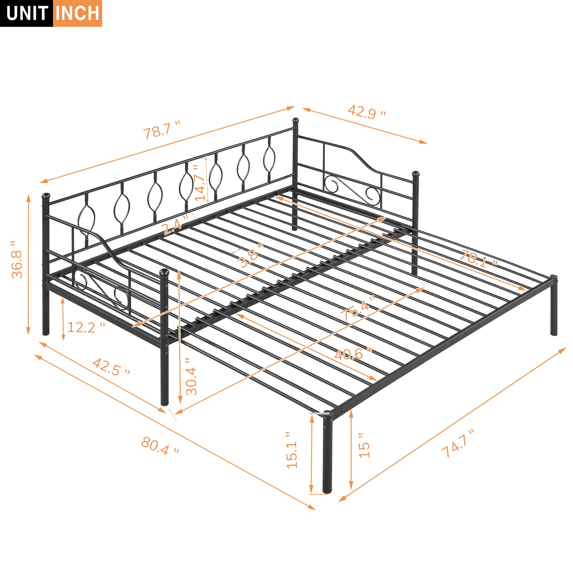 Twin Size Metal Daybed With Trundle, Daybed With Slat No Box Required Black Black Iron