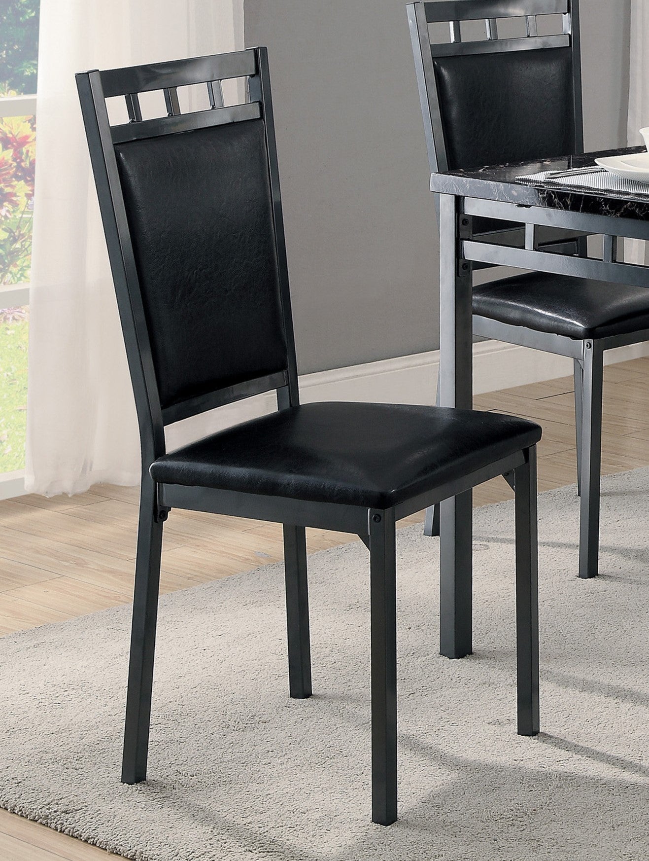 Black Finish 5Pc Dinette Set Faux Marble Top Table And 4X Side Chairs Faux Leather Upholstered Metal Frame Casual Dining Room Furniture Black Seats 4 Dining Room Rectangular Dining Table With Chair Metal