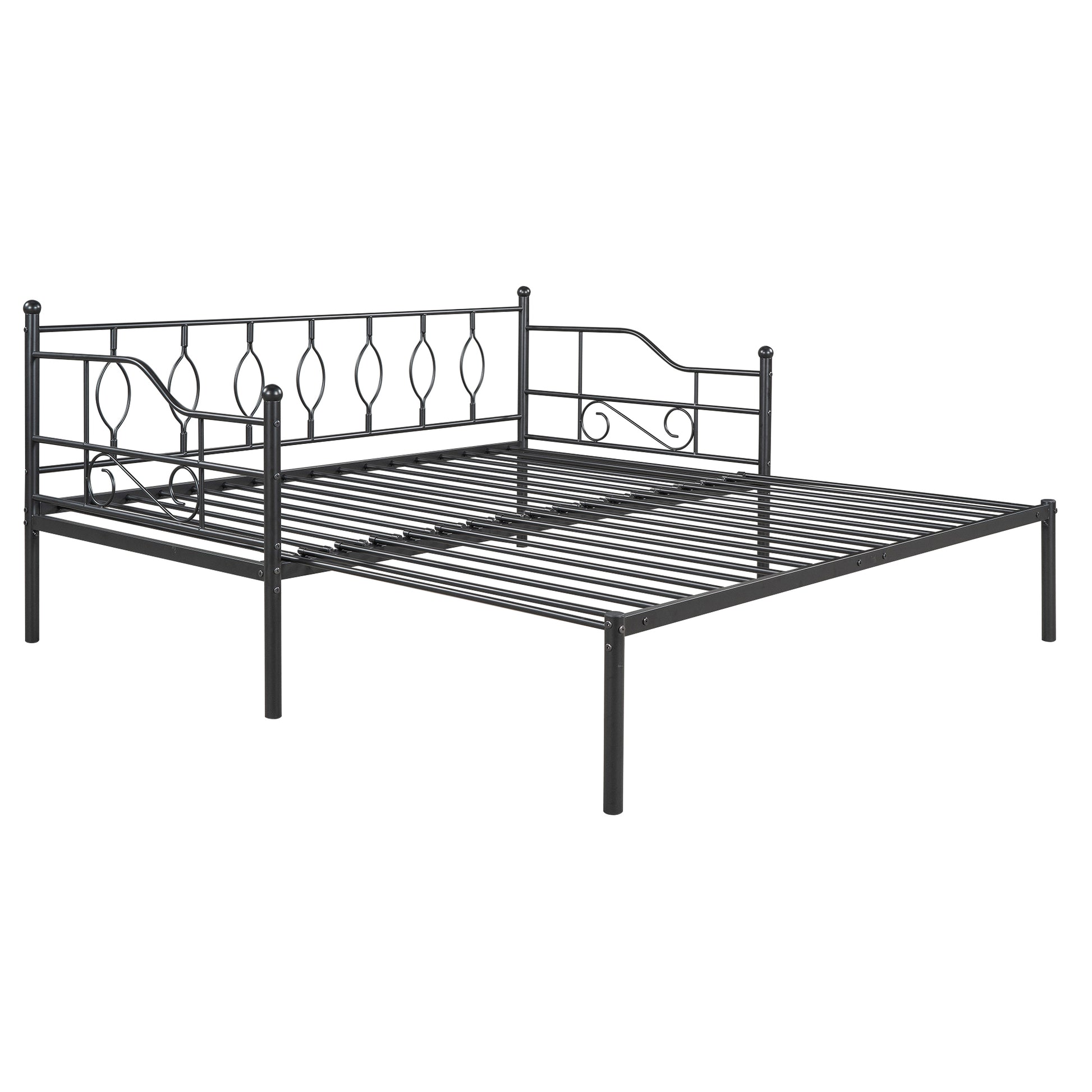 Twin Size Metal Daybed With Trundle, Daybed With Slat No Box Required Black Black Iron