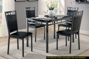 Black Finish 5Pc Dinette Set Faux Marble Top Table And 4X Side Chairs Faux Leather Upholstered Metal Frame Casual Dining Room Furniture Black Seats 4 Dining Room Rectangular Dining Table With Chair Metal