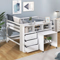 Full Size Low Loft Bed With Rolling Portable Desk, Drawers And Shelves, White Old Sku: Gx000711Aak Box Spring Not Required Full White Wood Bedroom Pine