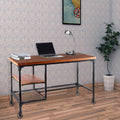 Industrial Style Wood And Metal Desk With Two Bottom Shelves, Brown And Black Brown Metal