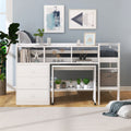 Full Size Low Loft Bed With Rolling Portable Desk, Drawers And Shelves, White Old Sku: Gx000711Aak Box Spring Not Required Full White Wood Bedroom Pine