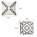 17 X 17 Inch 2 Piece Square Cotton Accent Throw Pillow Set With Modern Geometric Aztec Design Embroidery, White, Gray White Cotton