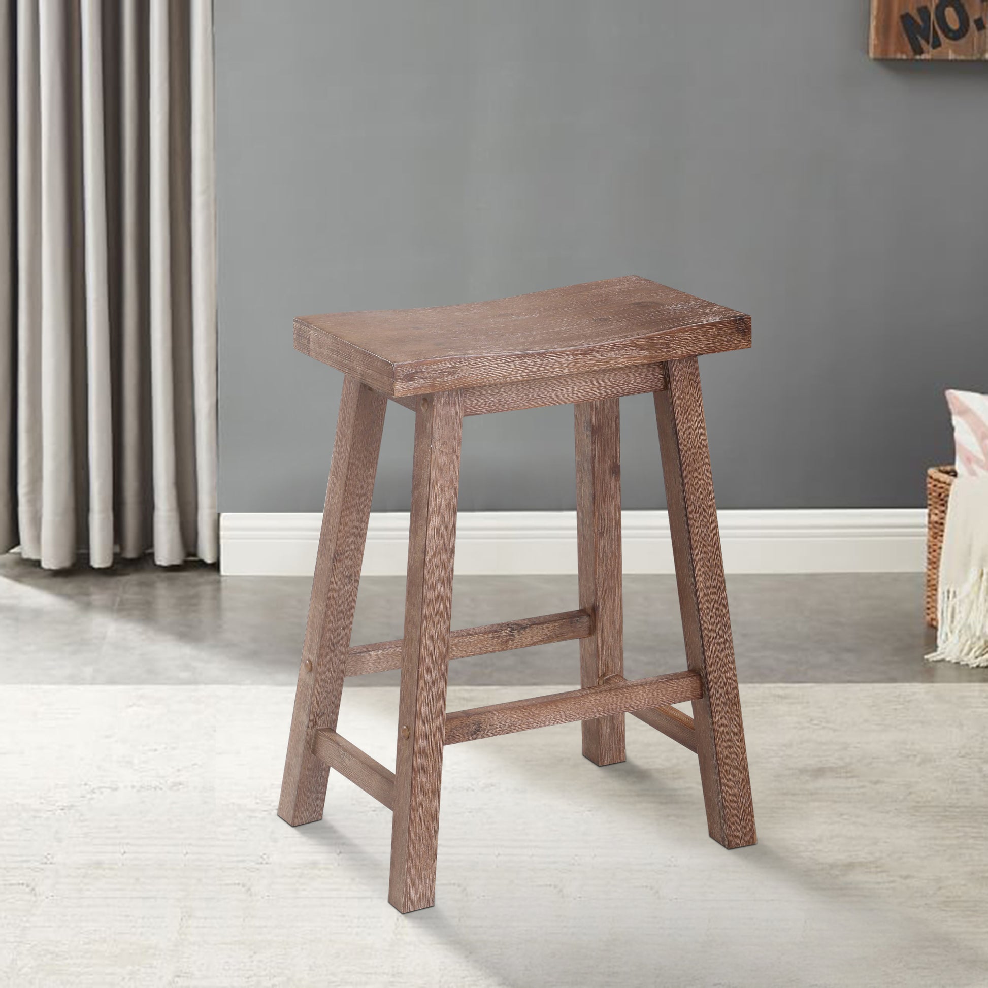 Wooden Frame Saddle Seat Counter Height Stool With Angled Legs, Brown Brown Solid Wood