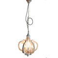 Antiqued Wood And Metal Chandelier, White White Metal