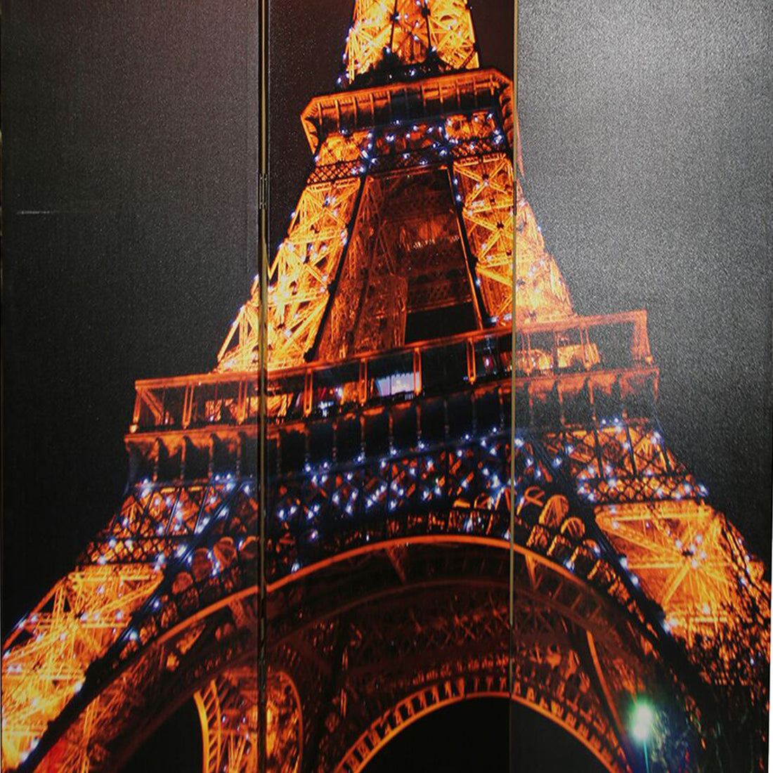 71 Inch 3 Panel Room Divider, Eiffel Tower Digital Print, Multicolor Multicolor Solid Wood