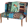 Vesta Bird Collage Print Settee, Multicolor Multicolor Solid Wood