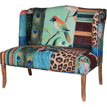 Vesta Bird Collage Print Settee, Multicolor Multicolor Solid Wood