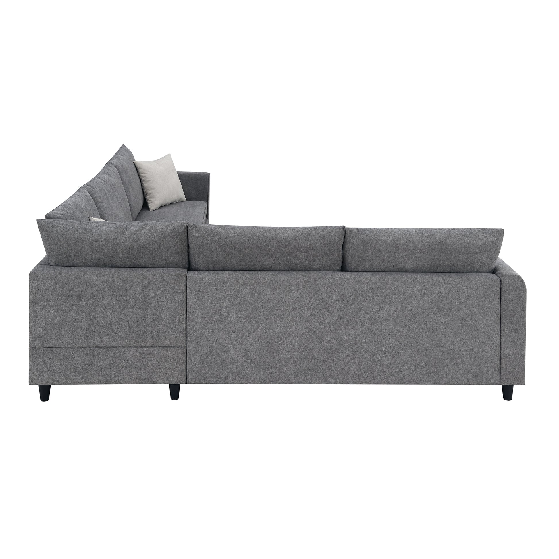 91*91" Modern Upholstered Living Room Sectional Sofa, L Shape Furniture Couch With 3 Pillows Grey Fabric 5 Seat