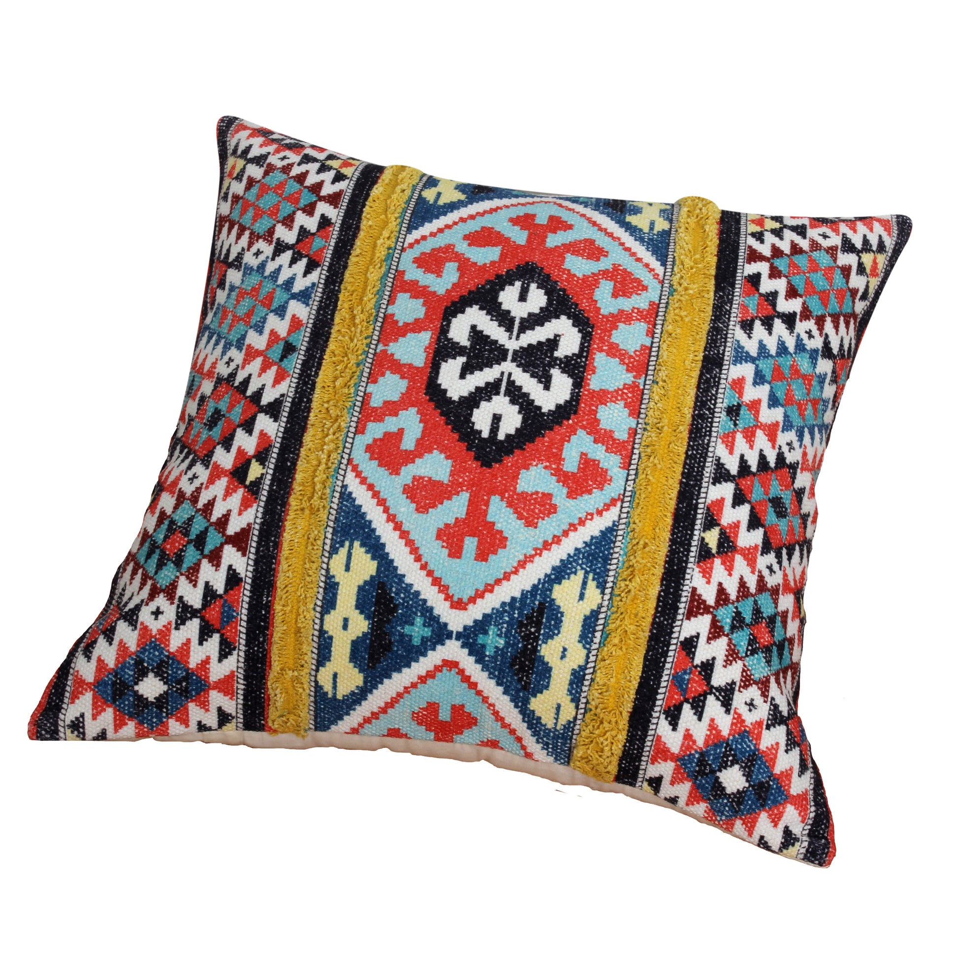 24 X 24 Square Cotton Accent Throw Pillow, Soft Kilim Print, Multicolor Multicolor Cotton