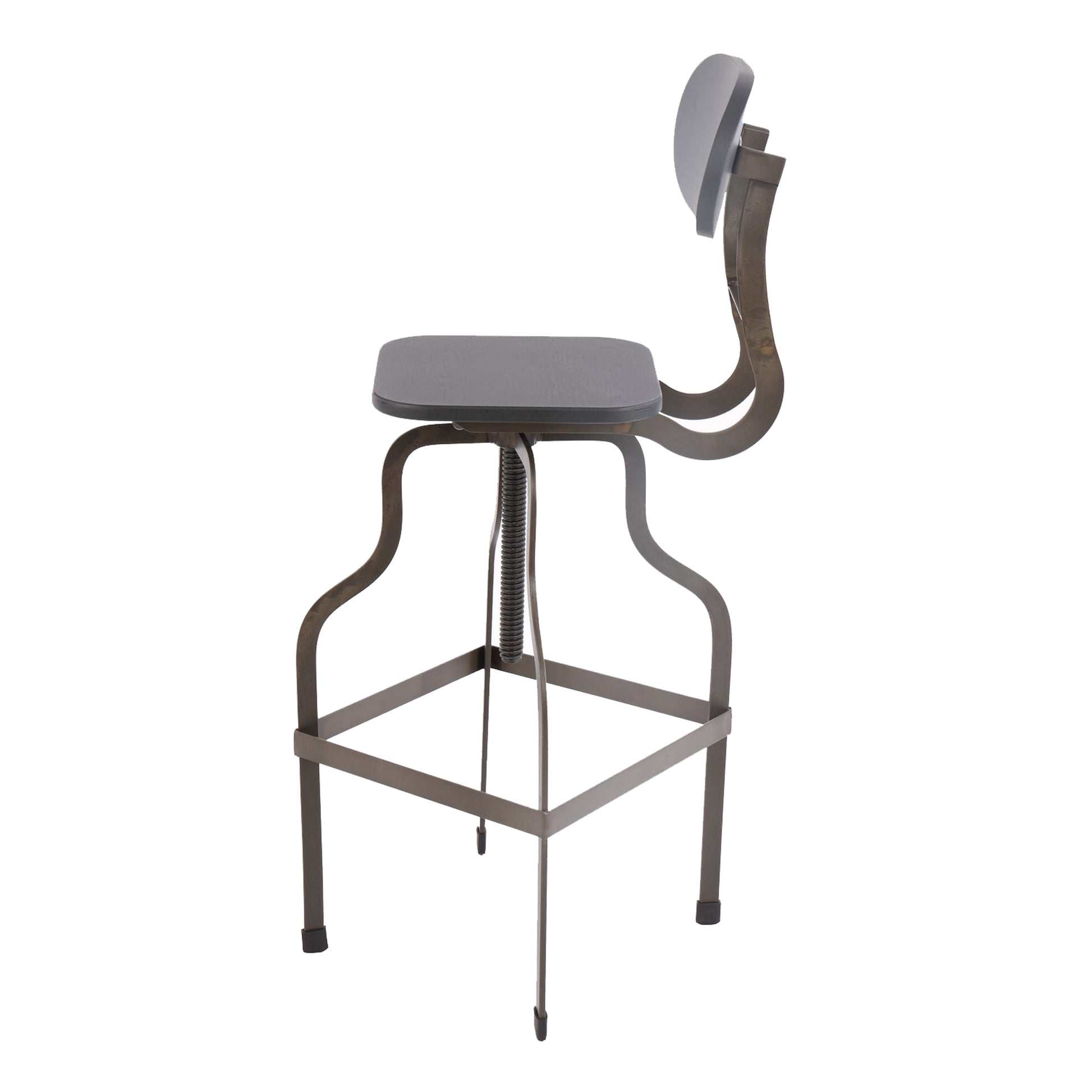 Industrial Style Wooden Swivel Bar Stool With Curved Metal Base, Gray Gray Iron