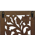 Mango Wood Wall Panel Hand Crafted With Leaves And Scroll Work Motif, Brown Brown Solid Wood