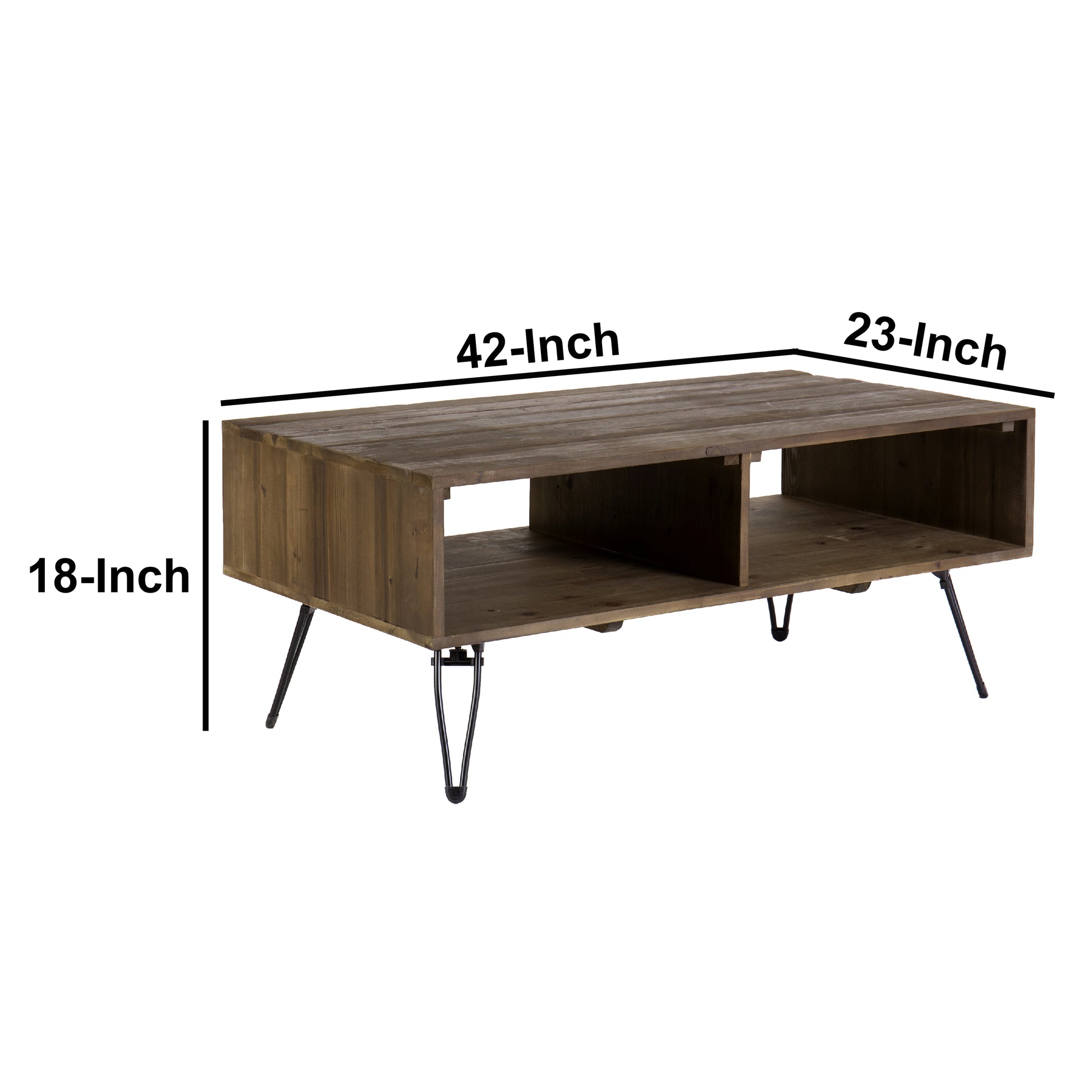 Betsy 42 Inch Reclaimed Wood Rectangle Farmhouse Coffee Table With Storage, Iron Legs, Natural Brown Brown Solid Wood