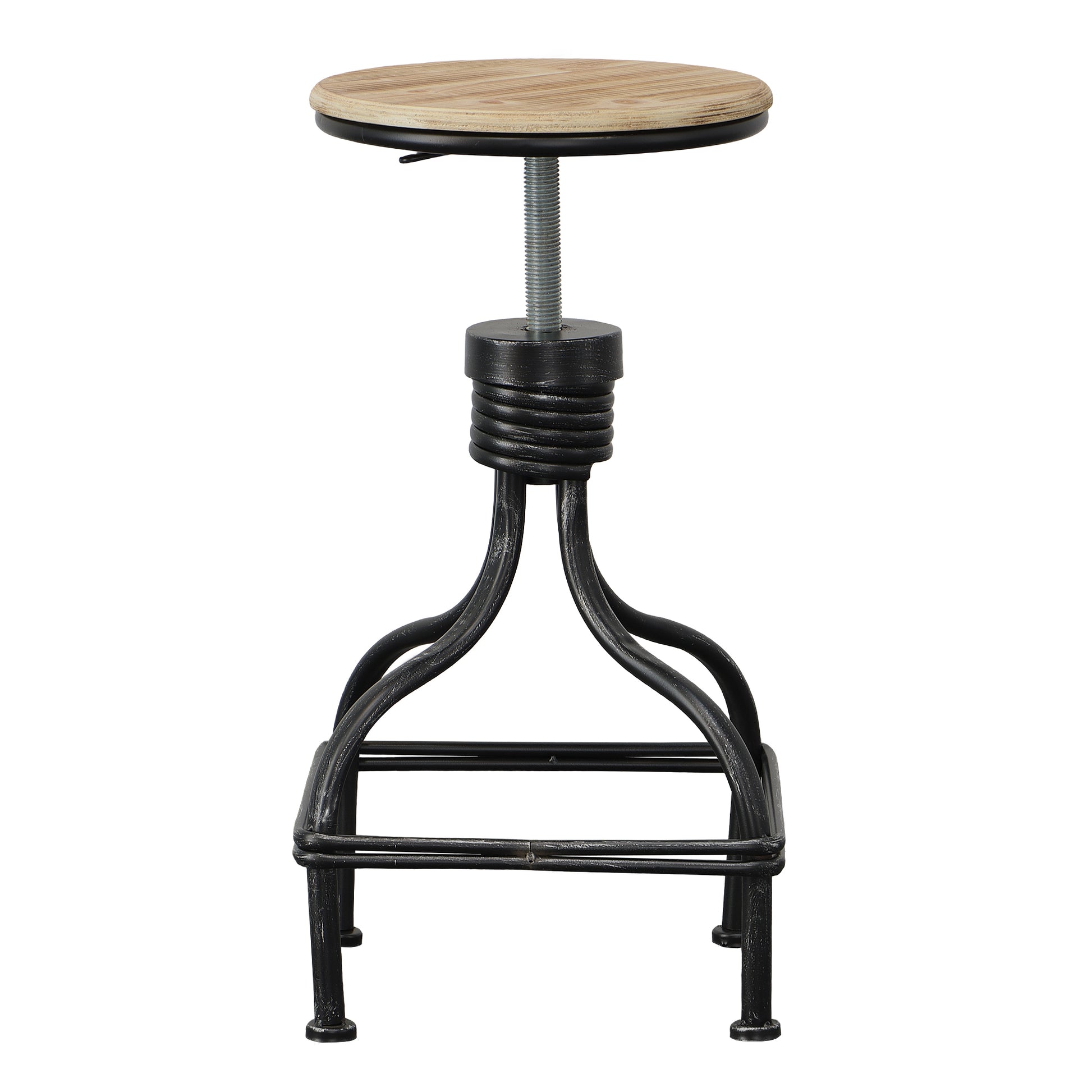 Vintage Metal Frame Swivel Counter Bar Stool With Round Seat, Brown And Black Black Metal