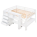 Full Size Low Loft Bed With Rolling Portable Desk, Drawers And Shelves, White Old Sku: Gx000711Aak Box Spring Not Required Full White Wood Bedroom Pine