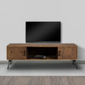 Clive 60 Inch Reclaimed Wood Rectangle Farmhouse Tv Stand Media Console, 2 Doors, Iron Legs, Natural Brown Brown Solid Wood