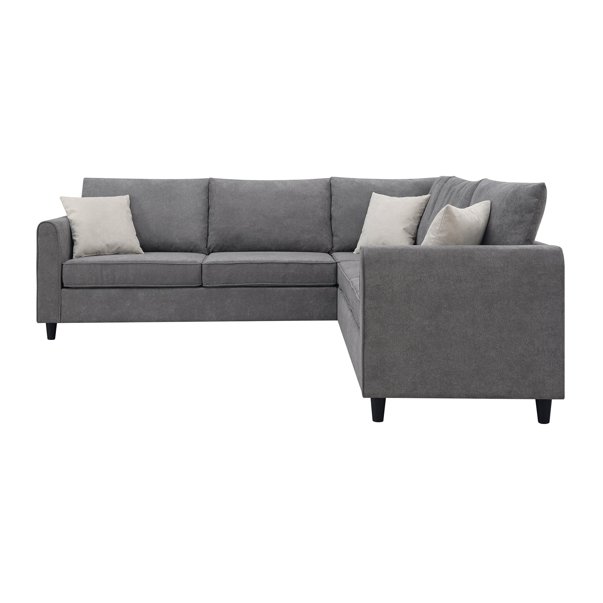 91*91" Modern Upholstered Living Room Sectional Sofa, L Shape Furniture Couch With 3 Pillows Grey Fabric 5 Seat