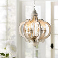 Antiqued Wood And Metal Chandelier, White White Metal