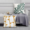 17 X 17 Inch 2 Piece Square Cotton Accent Throw Pillow Set, Leaf Embroidery, White, Green, Yellow White Cotton