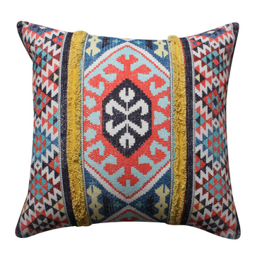 24 X 24 Square Cotton Accent Throw Pillow, Soft Kilim Print, Multicolor Multicolor Cotton