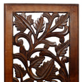 Mango Wood Wall Panel Hand Crafted With Leaves And Scroll Work Motif, Brown Brown Solid Wood