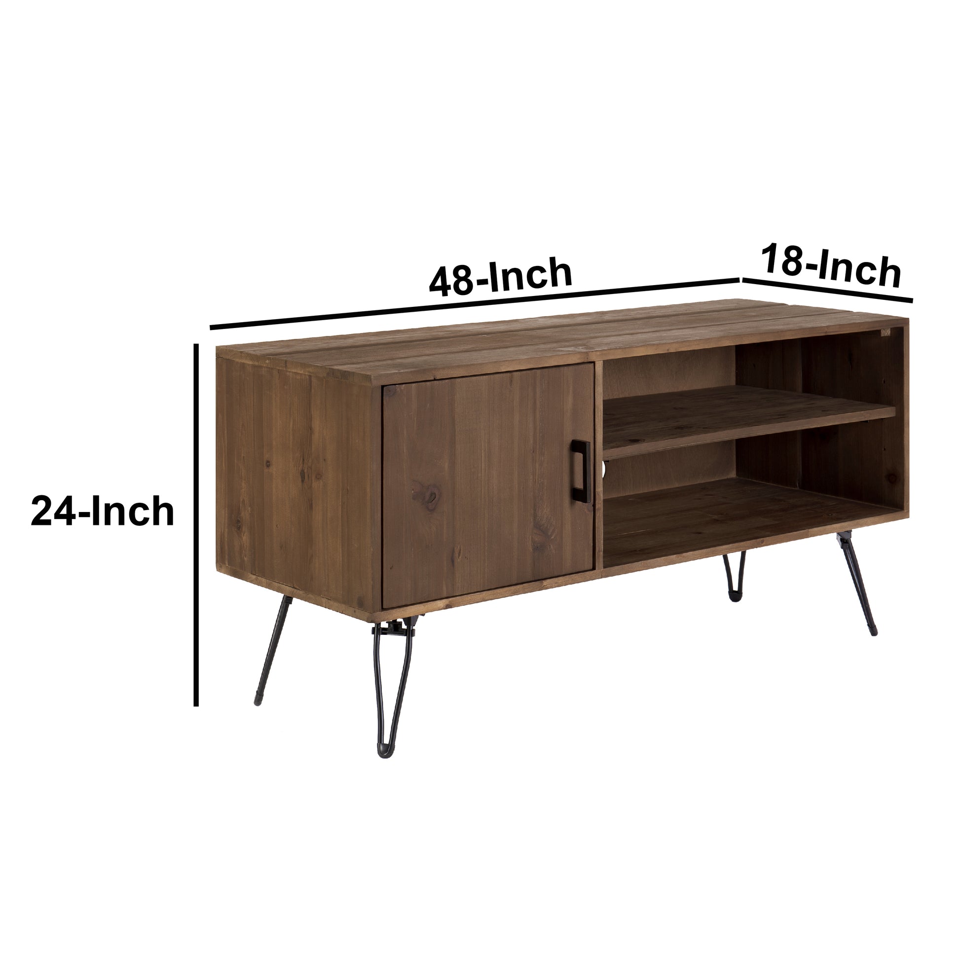 Clive 48 Inch Reclaim Wood Rectangle Farmhouse Media Console Tv Stand, 1 Door, Iron Legs, Rustic Brown Brown Solid Wood