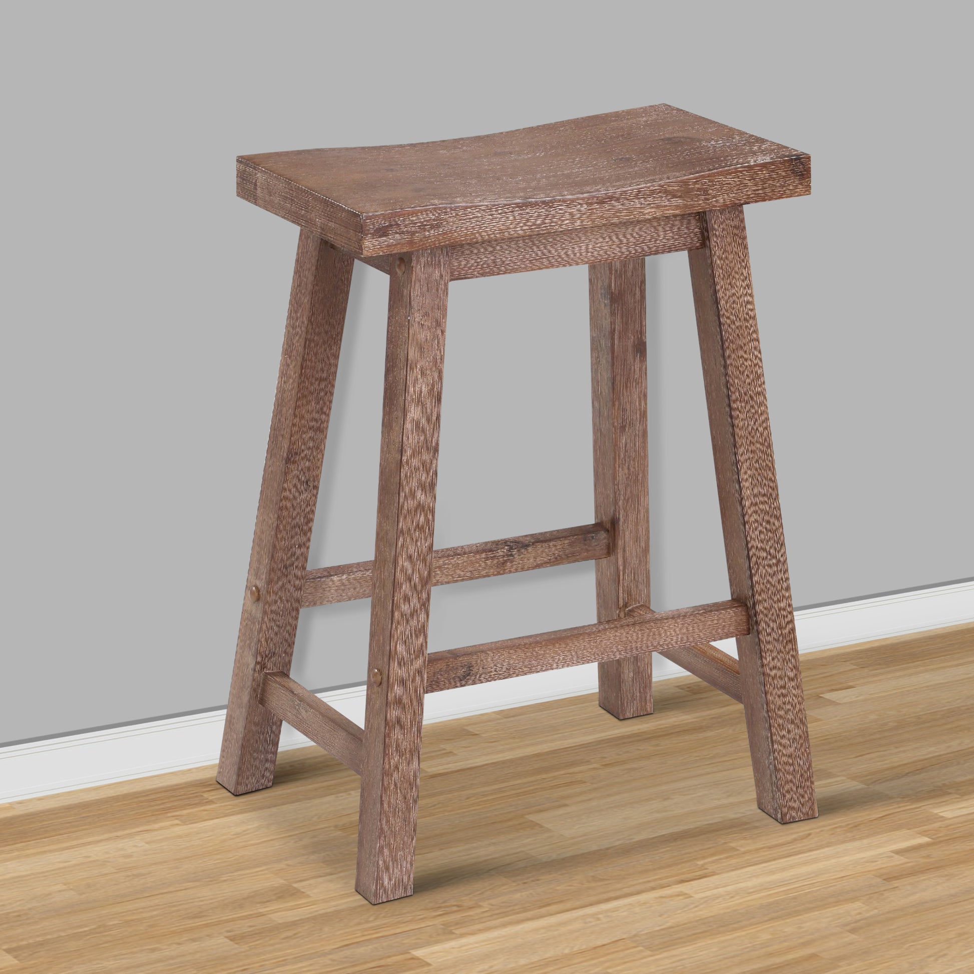 Wooden Frame Saddle Seat Counter Height Stool With Angled Legs, Brown Brown Solid Wood