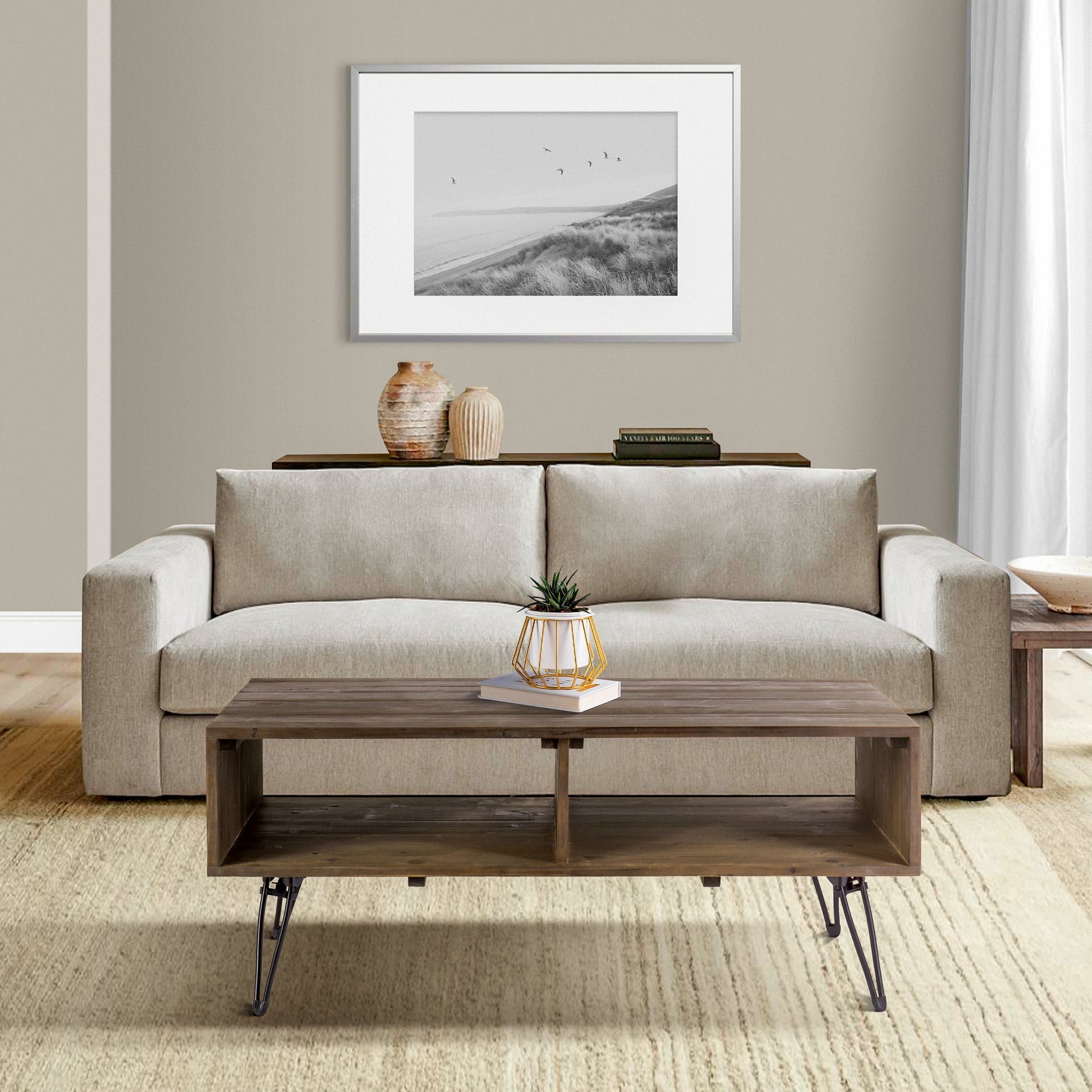 Betsy 42 Inch Reclaimed Wood Rectangle Farmhouse Coffee Table With Storage, Iron Legs, Natural Brown Brown Solid Wood