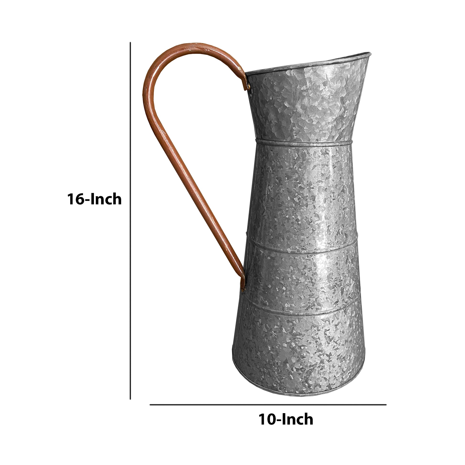 Farmhouse Style Galvanized Metal Jug With Handle, Gray Gray Metal