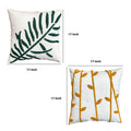 17 X 17 Inch 2 Piece Square Cotton Accent Throw Pillow Set, Leaf Embroidery, White, Green, Yellow White Cotton