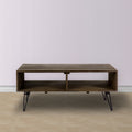 Betsy 42 Inch Reclaimed Wood Rectangle Farmhouse Coffee Table With Storage, Iron Legs, Natural Brown Brown Solid Wood