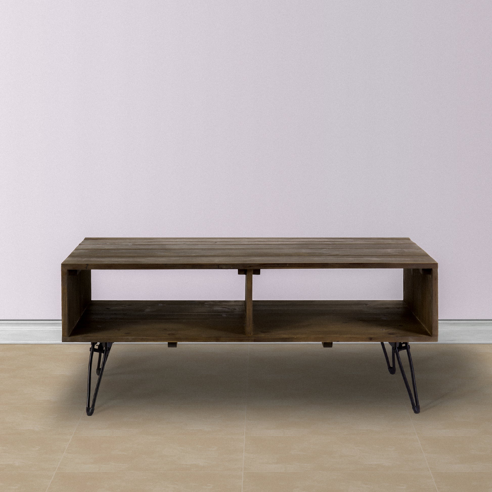 Betsy 42 Inch Reclaimed Wood Rectangle Farmhouse Coffee Table With Storage, Iron Legs, Natural Brown Brown Solid Wood