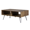 Betsy 42 Inch Reclaimed Wood Rectangle Farmhouse Coffee Table With Storage, Iron Legs, Natural Brown Brown Solid Wood
