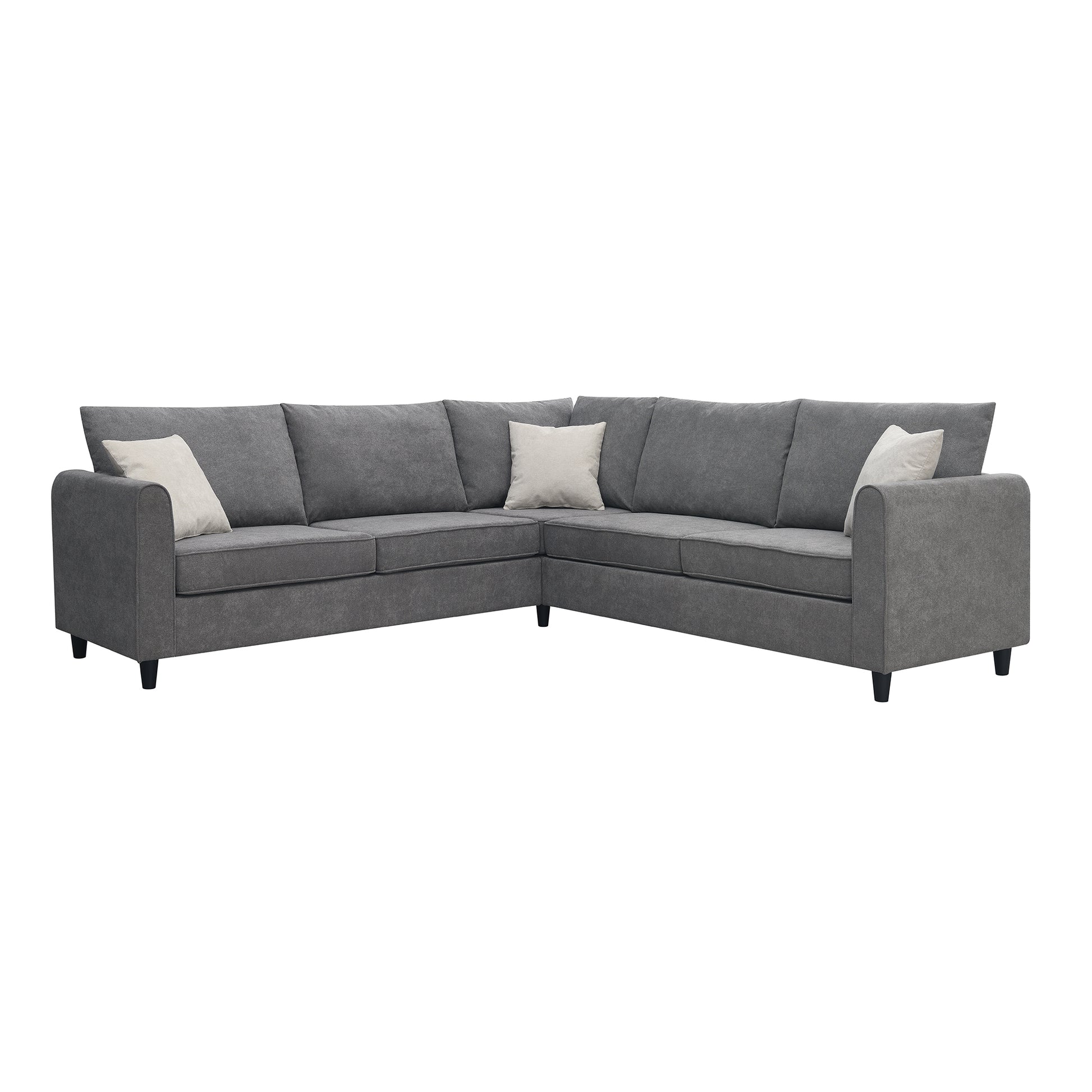 91*91" Modern Upholstered Living Room Sectional Sofa, L Shape Furniture Couch With 3 Pillows Grey Fabric 5 Seat