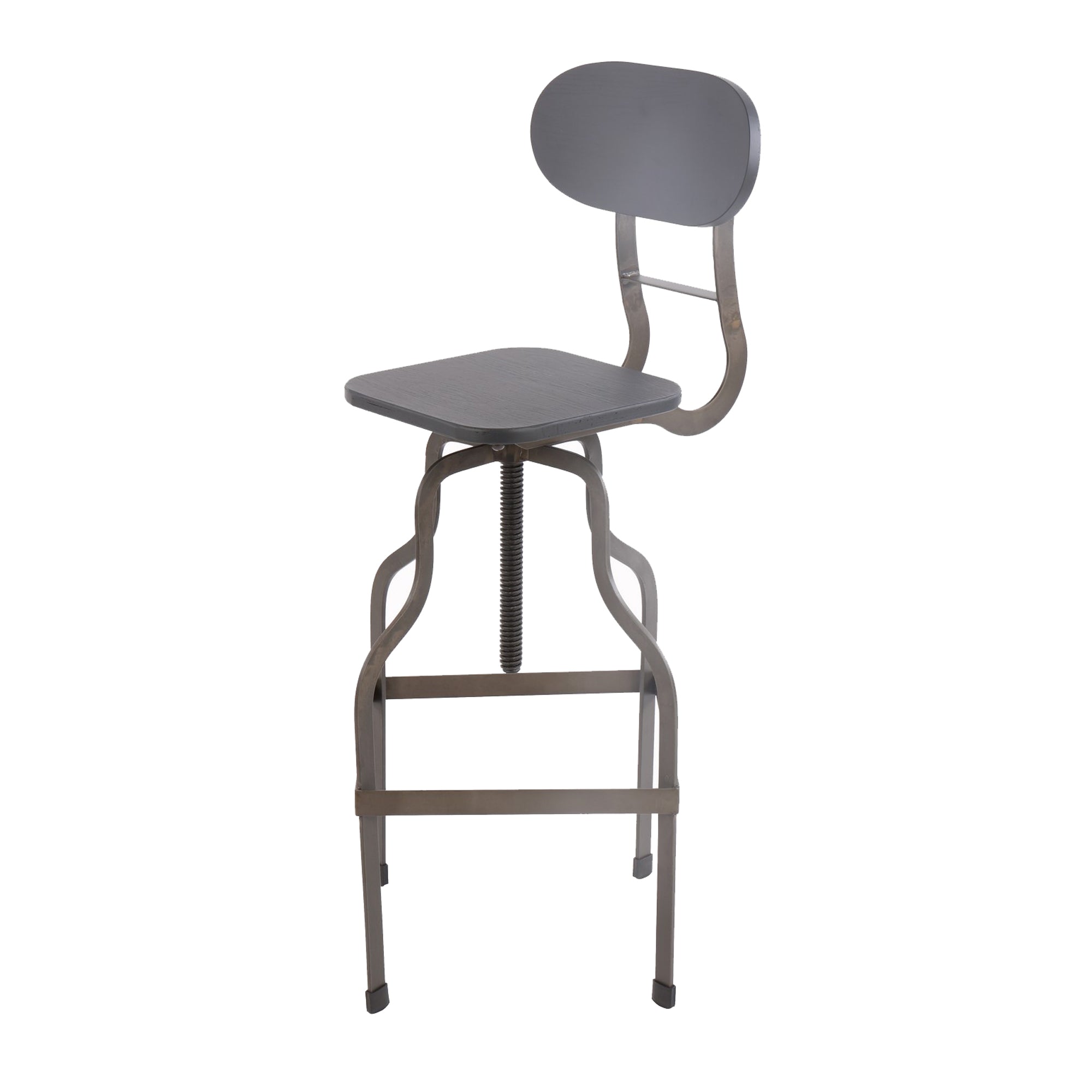 Industrial Style Wooden Swivel Bar Stool With Curved Metal Base, Gray Gray Iron