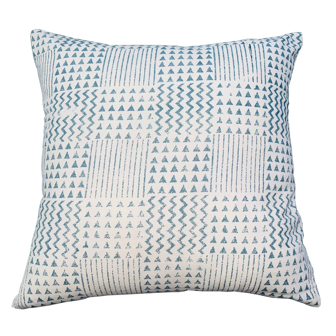 18 X 18 Handcrafted Square Cotton Accent Throw Pillow, Aztec Minimalistic Print, Blue, White White Cotton