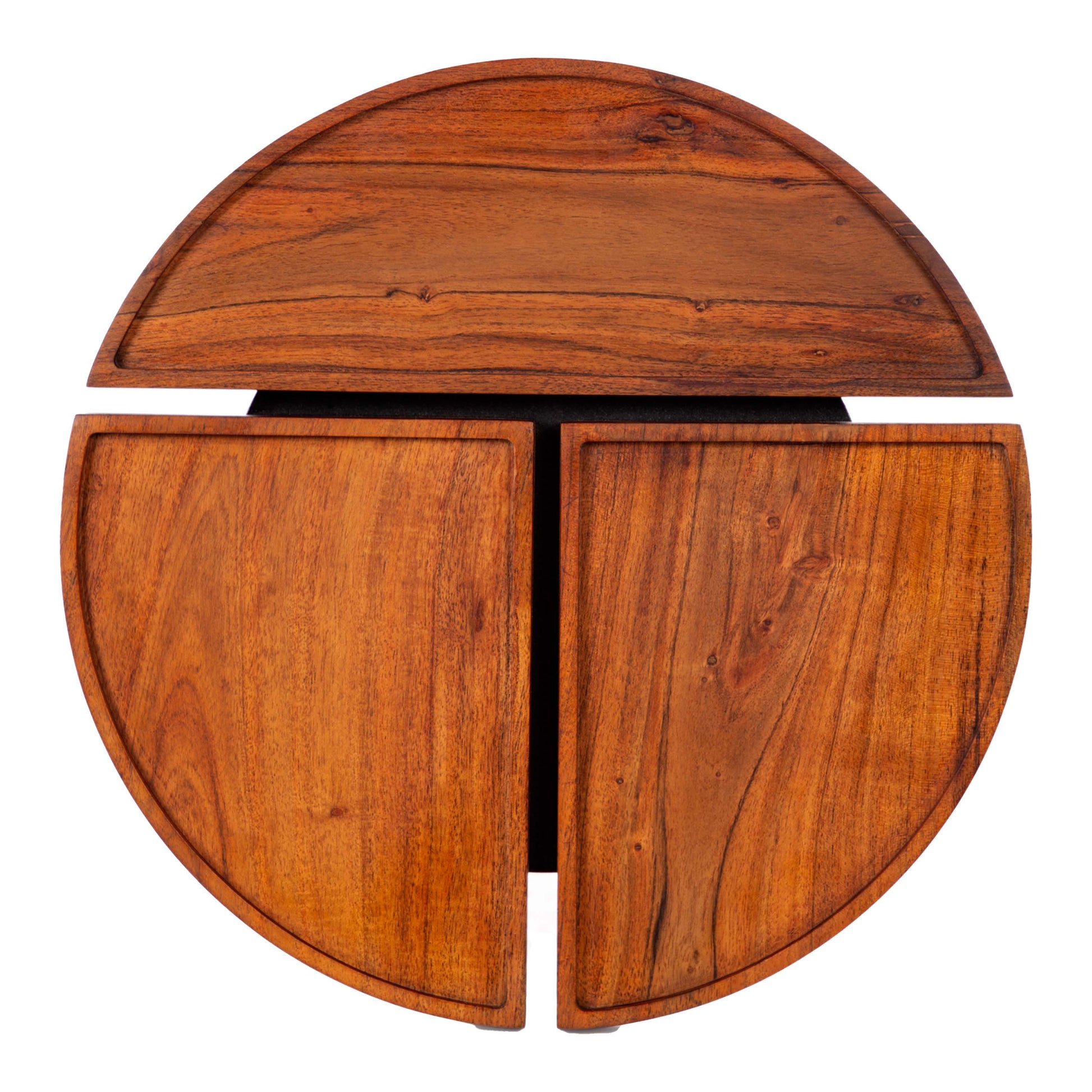 18 Inch Round Acacia Wood Side Accent End Table With 3 Tabletop Sections, Warm Brown Brown Solid Wood
