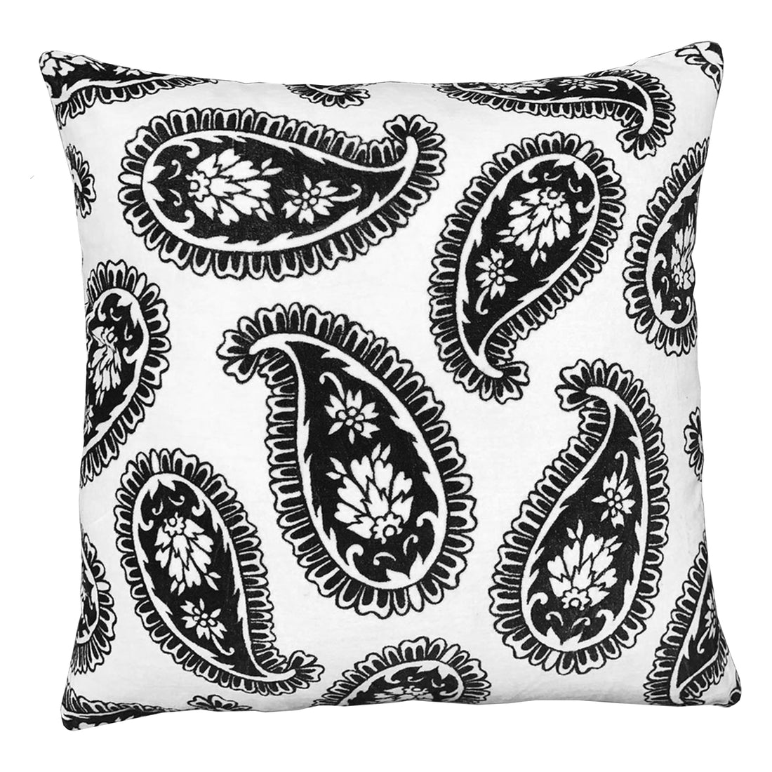 20 X 20 Square Accent Throw Pillow, Paisley Print, With Filler, Black, White White Cotton